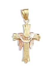 Draped Cross Crucifix Pendant 14k Yellow Rose Gold Charm