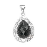 .925 Silver and Onyx Faceted Teardrop Pendant