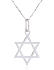 14k White Gold Star of David Pendant Necklace, 16"