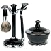 Black Acrylic & Chrome 4 Piece Shave Set with Natural Bristle Brush, Gillette Mach III Razor, Bowl, Stand and Shave Soap