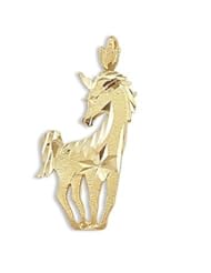 14K Yellow Gold Diamond-Cut Unicorn Horse Charm Pendant