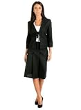 Womens 3/4 Sleeve Tie- Front Jacket & Pleated Skirt Suit