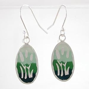 Green Oval Cat Tail Dangle Earrings in Sterling Silver, #8782