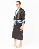 Satin Kimono with Embroidered Dragon (Up to 42 inch (1), Black/Blue)