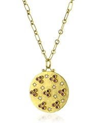 Annie Fensterstock Cherry Blossom 22k Yellow and 18k White Gold and Sapphire Necklace