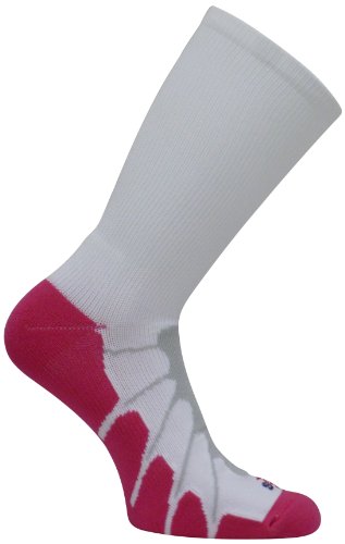 Sox MultiSport Compression Plantar Fasciitus Support Zone Silver Drystat Polypro Crew Socks, White/Pink, Small - SS3011