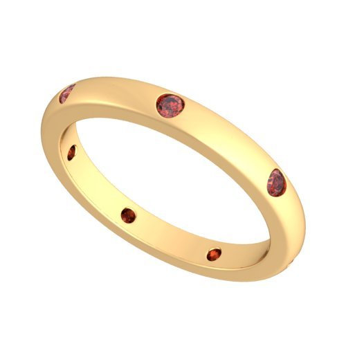 14k Yellow Gold Bezel set Garnet Semi Eternity Band Ring