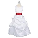 White Satin Flower Girl Dress with Red Sash (Girls Size 1/2 Toddler - 15/16)