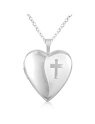 Hand Engraved Cross and Heart Pendant Necklace Locket Sterling Silver