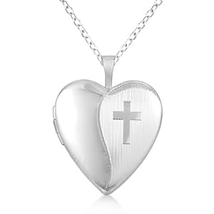 Hand Engraved Cross and Heart Pendant Necklace Locket Sterling Silver