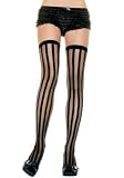  : Sheer Thigh High Nylon Stocking with Black Opaque Vertical Stripes