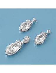 Sterling Silver Elegant Oval Design Clear CZ Pendant and Earrings Jewelry Set with Small Moon Symbols