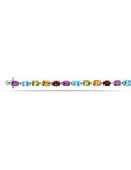 Sterling Silver Rhodium Plated Fancy Style Tennis Bracelet With Garnet, Citrine, Aqua Marine, Amethyst And Peridot Gemstones - 7.5 Inches