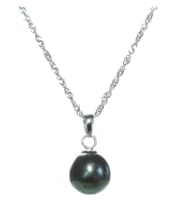 Elegant 925 Sterling Silver high-luster 9.0-11.0mm Black With Greenish Overtone Pearl Women Necklace - 17.3 inch