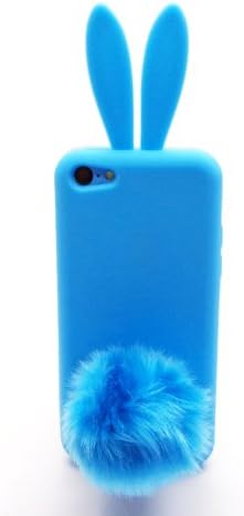 xhorizon TM Rabbit Bunny Ear + Blue Fluffy Suction Tail Soft Case Cover for Apple iPhone 5C