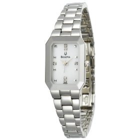 Bulova #96P100 Women's Rectangular Diamond Accented Quartz Watch