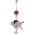 Betty Boop Martini Glass Ruby Red Gem Dangle Belly Ring