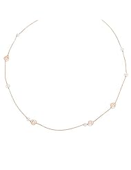 Cultured Pearl And Floral Station Necklace in 14K Rose Gold, 32 Inch