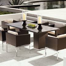 Frontgate - Set of Two Metropolitan Dining Chairs with Cushions - Cocoa,Modern Bronze - Outdoor Patio Furniture