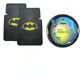 3-Piece Batman The Dark Knight Automotive Interior Gift Set – A Set of 2 Universal-Fit Front Rubber Floor Mats and One Comfort Grip Steering Wheel Cover