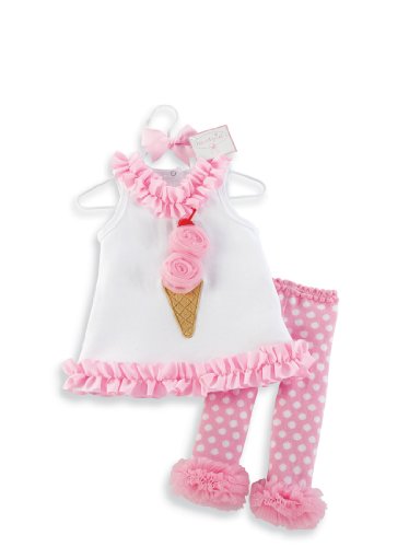 Mud Pie Tiny Dancer Ice Cream Tunic And Legging Set, Pink/White, 2-3T