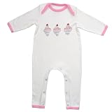 from Powell Craft Powell Craft 100 white with pink trim Cupcake Jumpsuit Long Sleeve Baby Girls Romper - Great for a new baby gift,Size:6-12 months