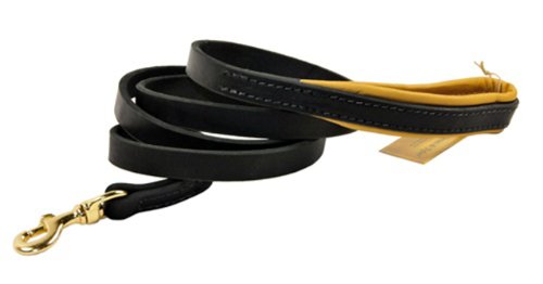 Dean and Tyler Soft Touch Dog Leash, Black 6-Feet by 3/4-Inch Width With Brown Handle And Solid Brass Hardware.