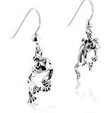 Moveable Detailed Sterling Silver FROG Face and Legs Hook Earrings