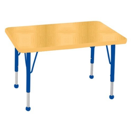 Early Childhood Resource ELR-14106-MMBL-SB 24 in. x 36 in. Maple Rectangular Adjustable Activity Table with Maple Edge and Blue Standard Leg Ball Glides