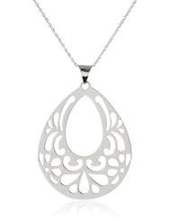 Sterling Silver Laser-Cut Floral Motif Teardrop Pendant Necklace, 18"