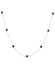 Sterling Silver with 9 Amethyst Round Cabochon Necklace, 18"