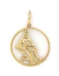 10k Solid Yellow Gold Aquarius Zodiac Charm Pendant