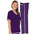 Women's Scrub Set - Contrast Trim Top & Pant (Purple with Lilac Trim, S)