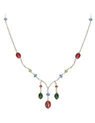 Willow Gold Santini Pink and Green Tourmaline 14k Yellow Gold Necklace with Peridot and Blue Topaz accents