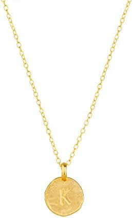 Gold Plated 925 Sterling Silver Matt Finish Initial Disc K Necklace