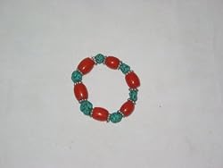 Hand Made Ethnic Bracelet with Red,turquoise Stone with Silver Beads