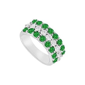 Emerald and Diamond Wedding Band : 14K White Gold 1.25 CT TGW Emerald and Diamond Wedding Band : 14K White Gold - 1.25 CT TGW