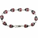 Sterling Silver Black and Red Enamel Ladybug Bracelet