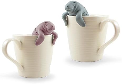 Tea Infuser Gift Set for Loose Leaf Herbal Tea, Cute Manatee Silicone Tea Strainer Couple for a Mug or Cup, Tea Steeper Gift Idea for Couples Gifts in a Set of 2, Grey and Pink