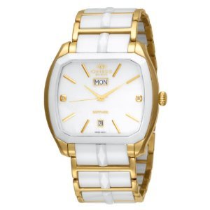 Oniss #ON605-MRG7 Men's Sappir White Ceramic Watch with Stainless Steel Rose Gold Trim