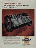 Dependability is built into your Chevrolet part by part! Genuinr Chevrolet engine block assembly can put new car performance under your hood. ..... 1958 Chevrolet GM Genuine Parts Ad, A3945.