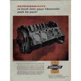Dependability is built into your Chevrolet part by part! Genuinr Chevrolet engine block assembly can put new car performance under your hood. ..... 1958 Chevrolet GM Genuine Parts Ad, A3945.