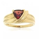 Yellow Gold Scallop Desing Ring W/ Genuine Garnet Gem