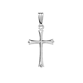 14k White Gold Solid Pointed Tip Cross w/ Rope Chain, 18