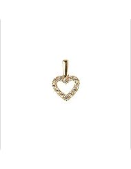 14k Yellow Gold, Mini Open Heart Pendant Charm Lab Created Gems 9mm Wide