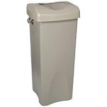 Rubbermaid Commercial 23-Gallon Untouchable Trash Can with Swing Lid Combo, Rectangular, 16.8" Width x 16" Depth x 34.1" Height, Beige