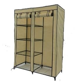 Double Large Cream Portable Canvas Wardrobe Cupboard