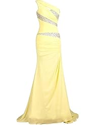 Floor Length Beaded Sequined  One Shoulder Sleeveless Sweetheart Mermaid Chiffon Evening Dress/Bridesmaid Dress/Prom Dress/Party Dress  With Ruffles