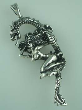 Silver Pendant 925 Sterling Dragon Woman