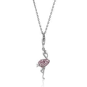 Created Pink Sapphire Flamingo Pendant w/18" Chain in Sterling Silver